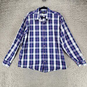 J. Maverick Shirt Mens XXL Blue Plaid Long Sleeve Button Up